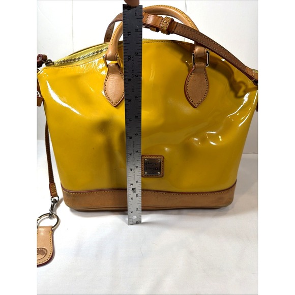 Dooney & Bourke Darcy Satchel Yellow Patent Leather Tan Leather Crossbody Bag - Picture 7 of 16